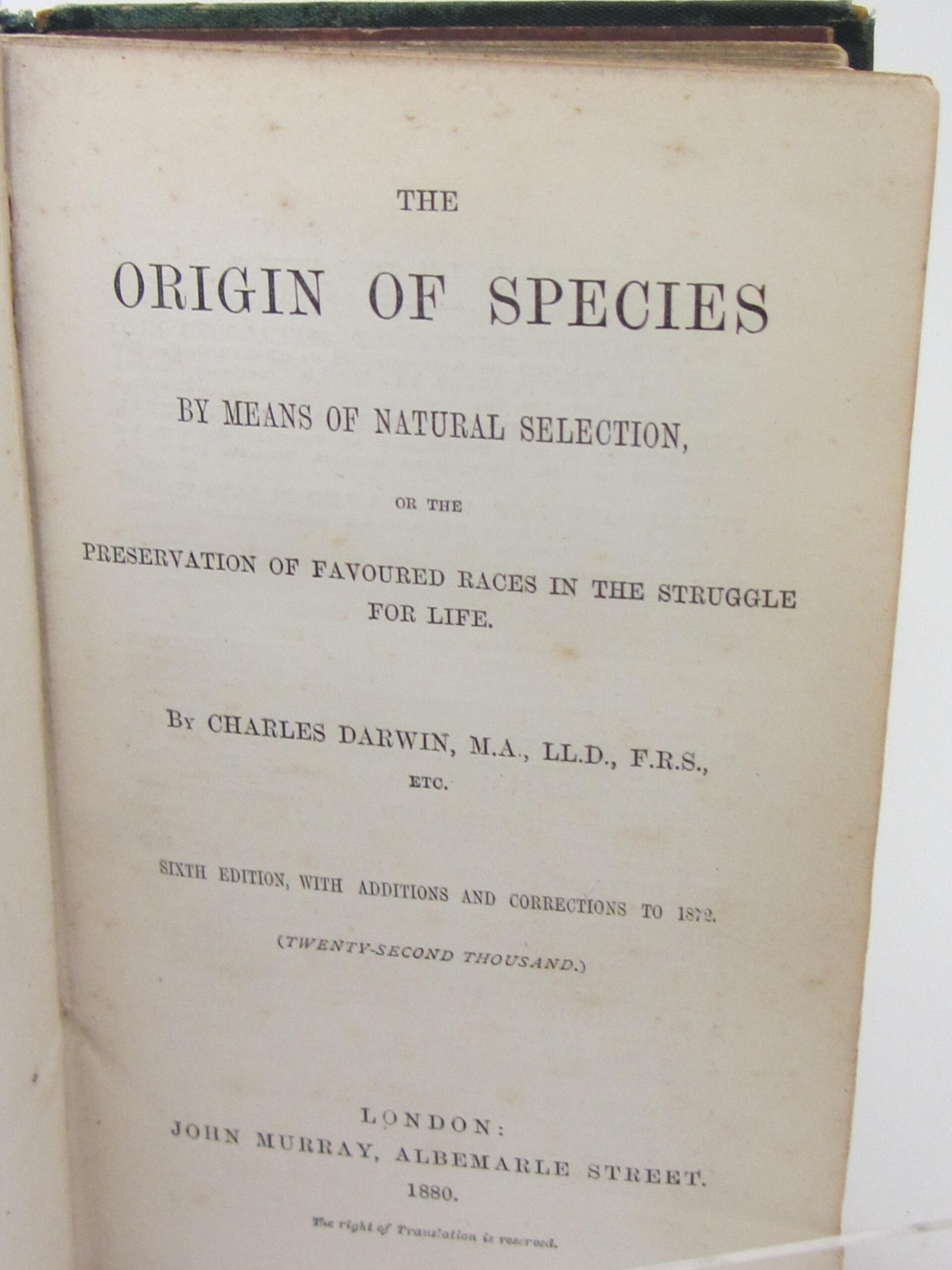 The Origin Of Species By Means Of Natural Selection. Sixth Edition ...